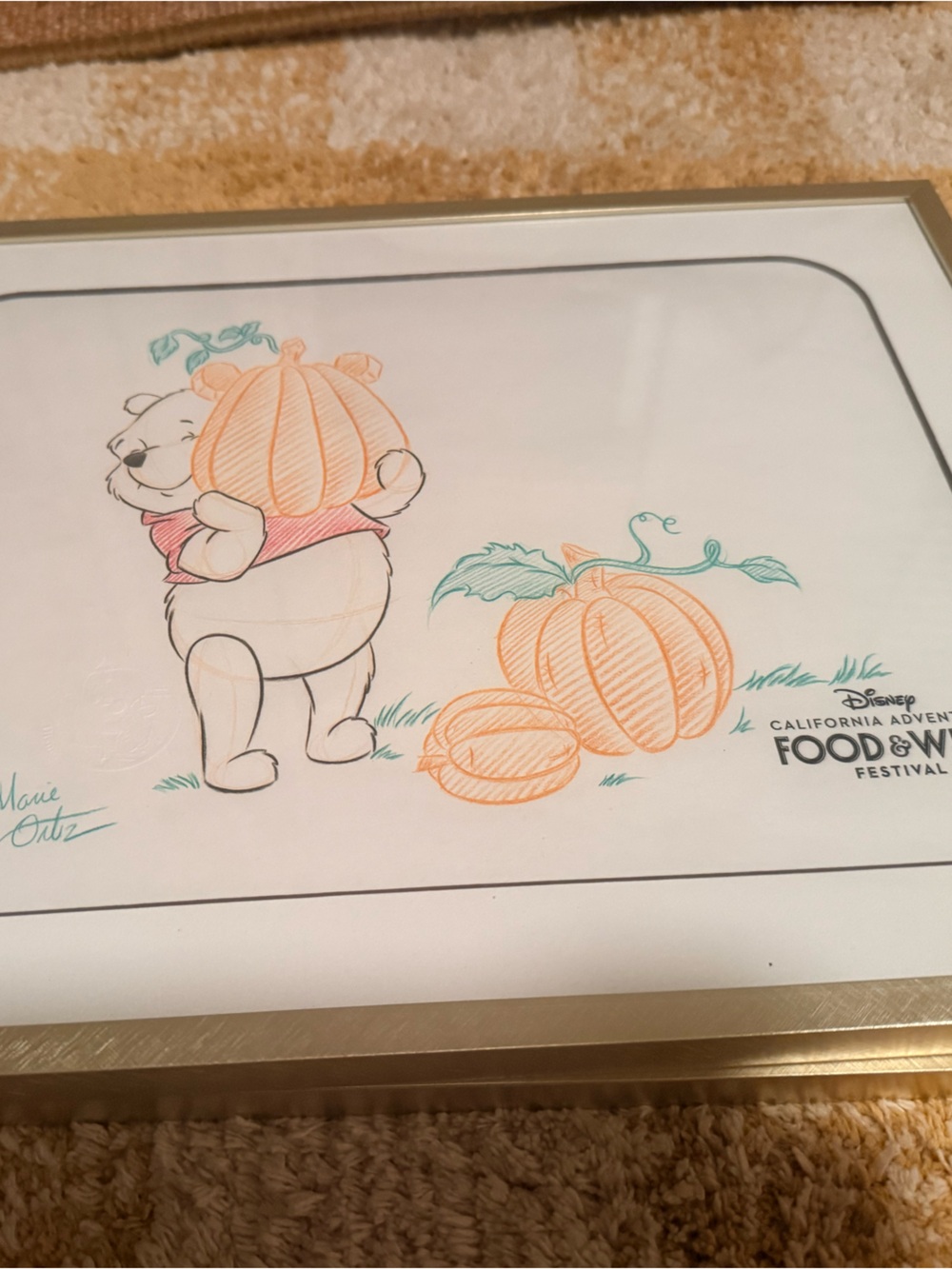 Winnie the Pooh Autumn Pumpkin Art Print - Orange & Teal